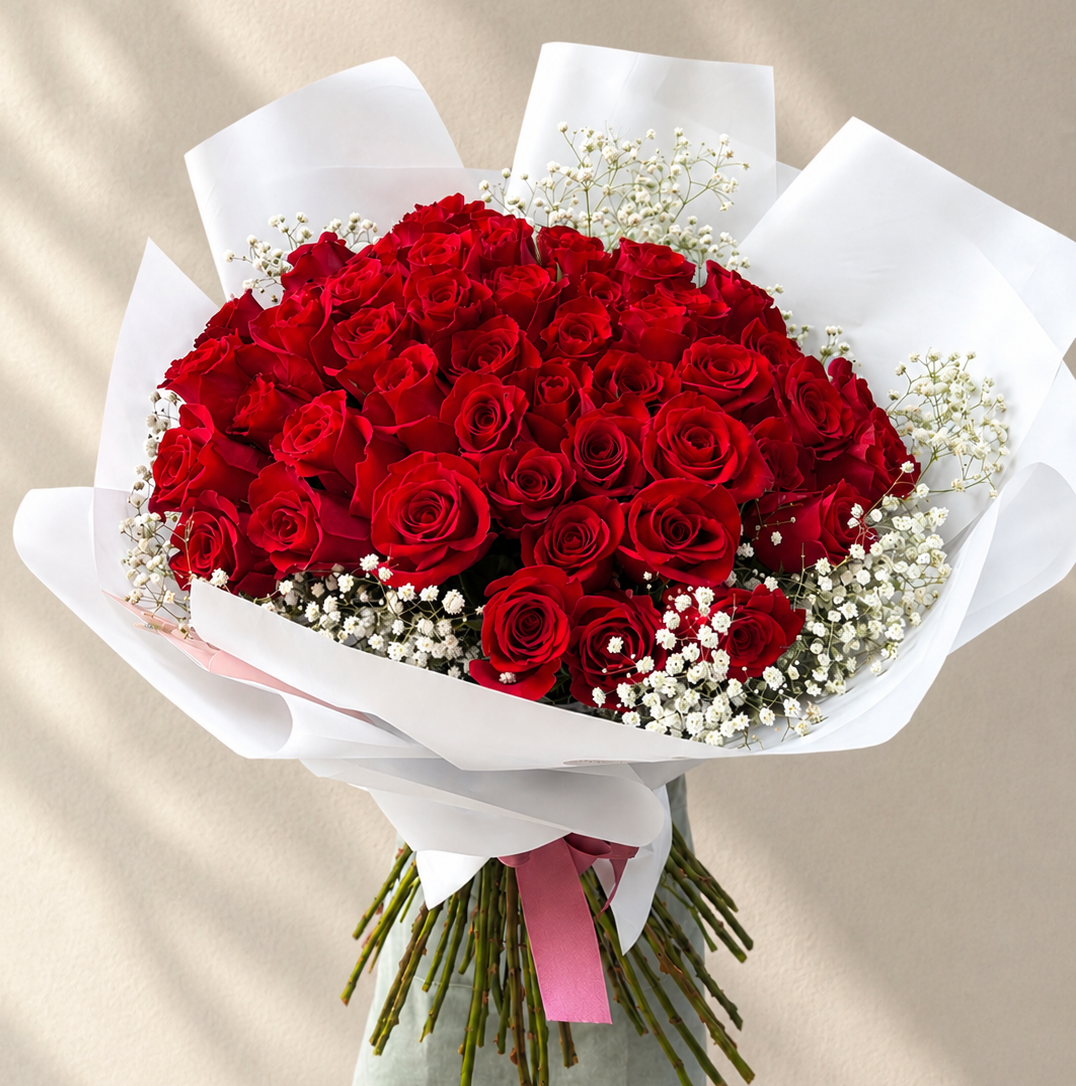 True Love - Ramo de 51 Rosas y Paniculata