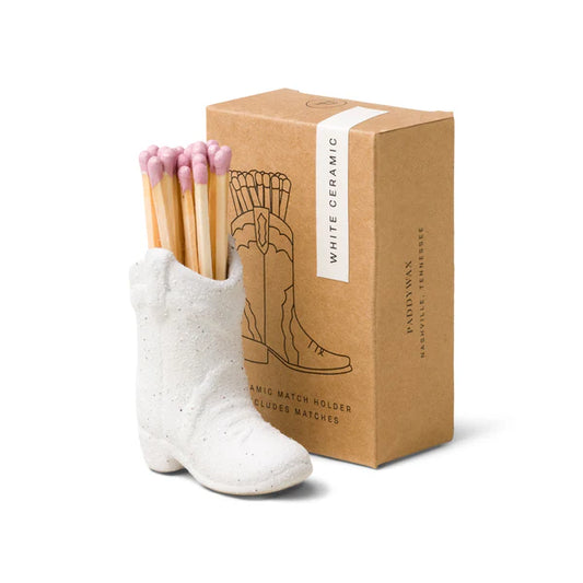 Nashville Ceramic Cowboy Boot Match Holder White with Matches (25 Pcs) ACC18EU