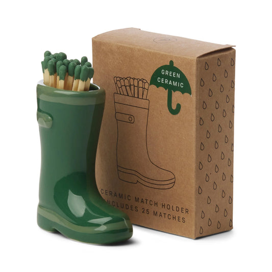 Wellington Boot Matches Holder with 25 Matches Dark &amp; ​​Light Green