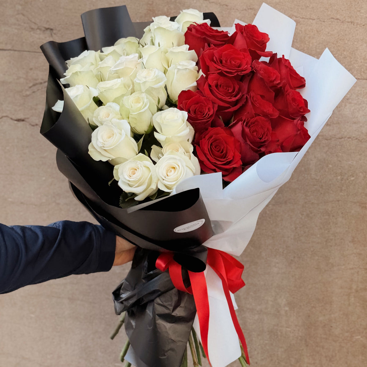 Devotion Rose Pure Devotion – Red & White Roses – Blossoms & Beyond