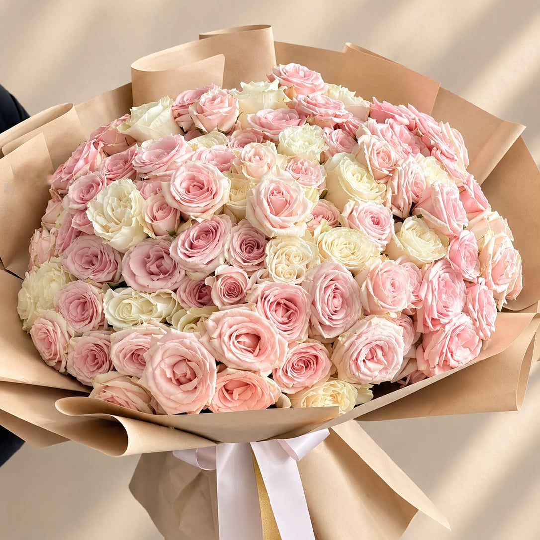 Blush and Ivory Dream - Ramo de 101 Rosas